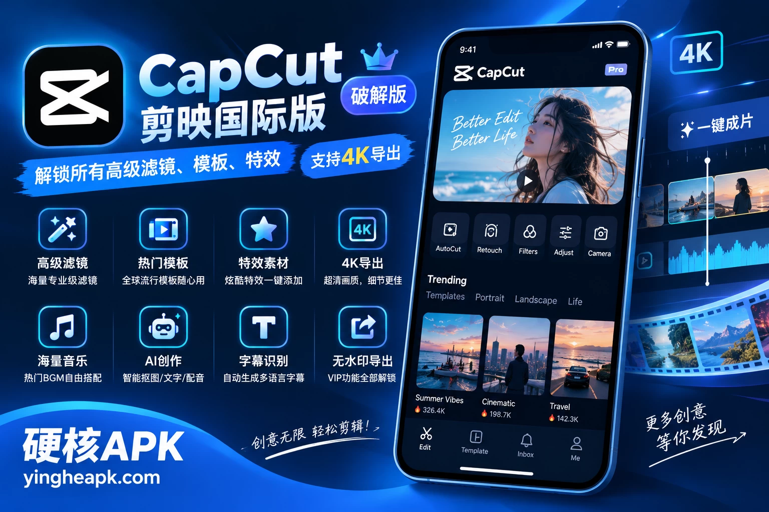 CapCut 剪映国际版 破解版 v19.4.0  - 解锁所有高级滤镜、模板、特效，支持4K导出